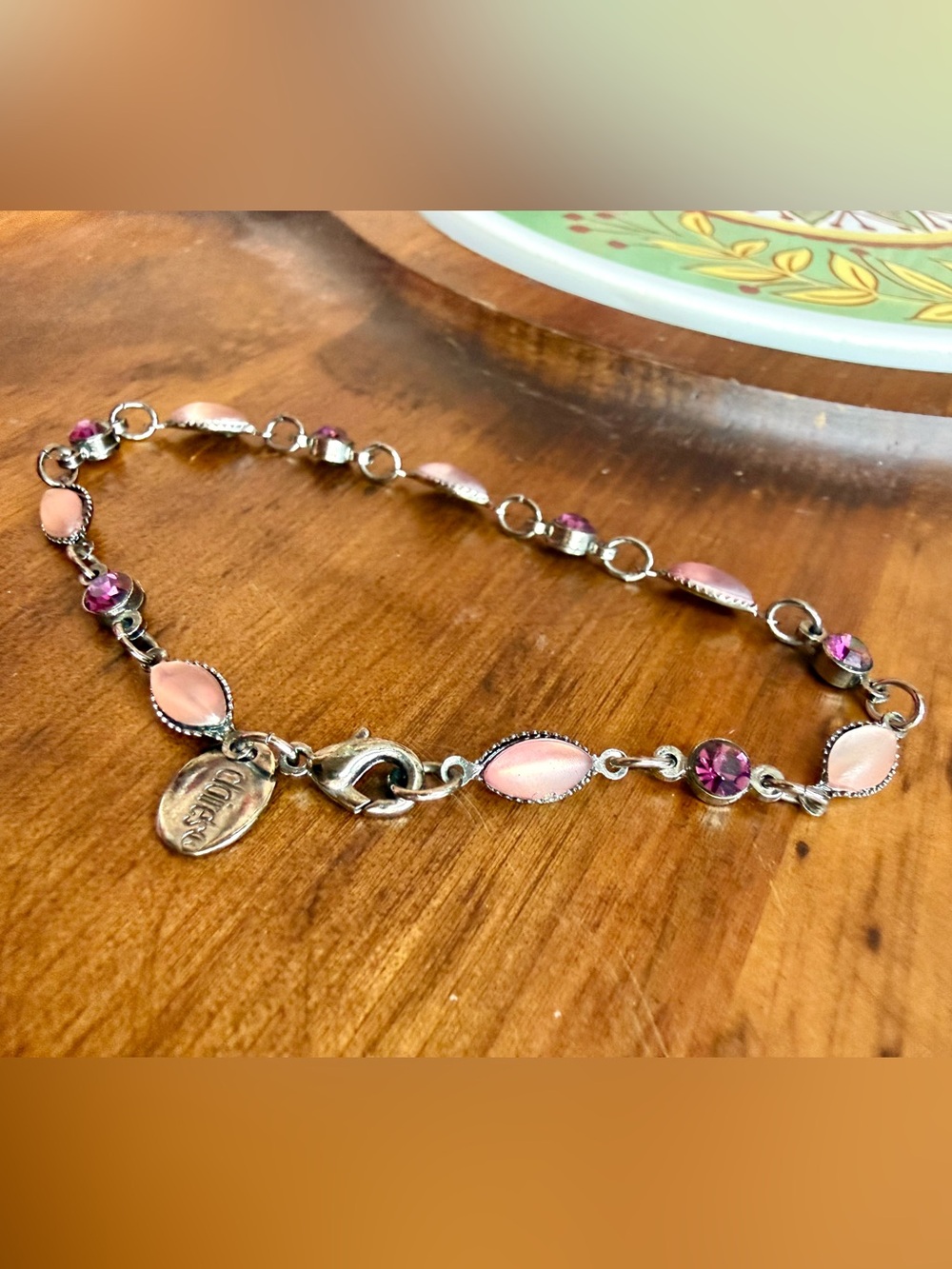 Claire's Pink and Purple Crystal Link Bracelet Y2K